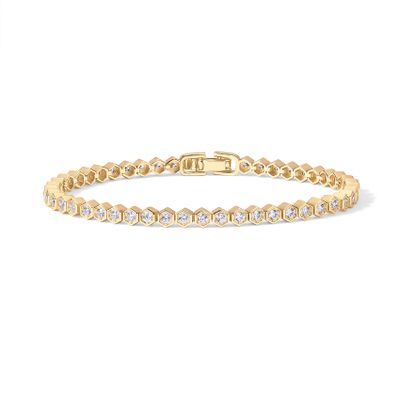 PAVOI 14K Yellow Gold Plated 2mm Cubic Zirconia Honeycomb Tennis Bracelet | Gold Bracelets for Women | 7 Inches