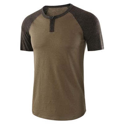Men's Basic Crew Neck Short Sleeve Comfortable Fit Button Collar Shirt Lightweight Casual Tracksuits (Khaki,X-Large)