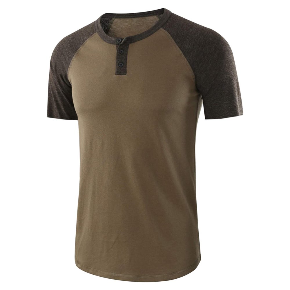 Men's Basic Crew Neck Short Sleeve Comfortable Fit Button Collar Shirt Lightweight Casual Tracksuits (Khaki,X-Large)
