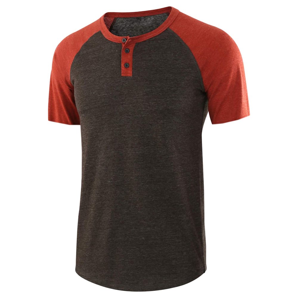 Men's Basic Crew Neck Short Sleeve Comfortable Fit Button Collar Shirt Lightweight Casual Tracksuits (Brown,Small)