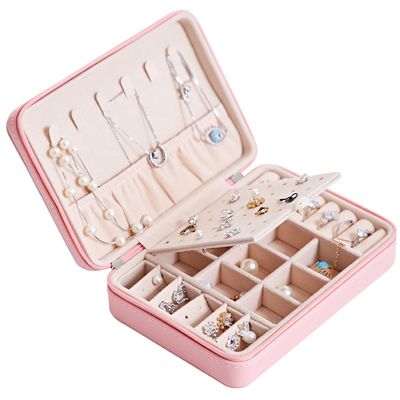 ArtsPavilion Small Jewelry Box, Portable Travel Jewelry Organizer Holder for Women Girls, Removable & Adjustable Storage Case for Rings Necklace Earrings Bracelets pink