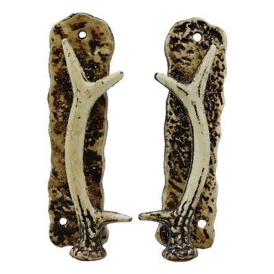 Set of 2 Western Rustic Deer Antlers Door Pull Handle Hardware Bar Handles
