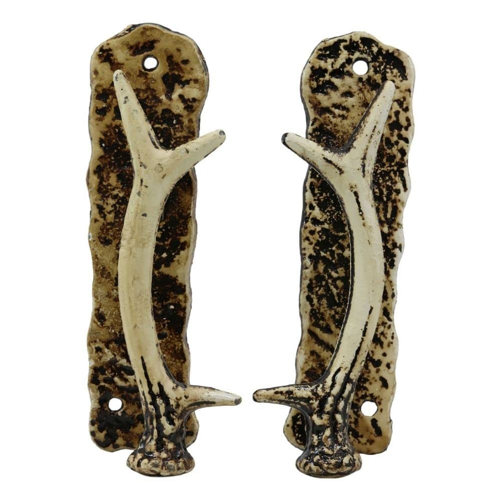Set of 2 Western Rustic Deer Antlers Door Pull Handle Hardware Bar Handles