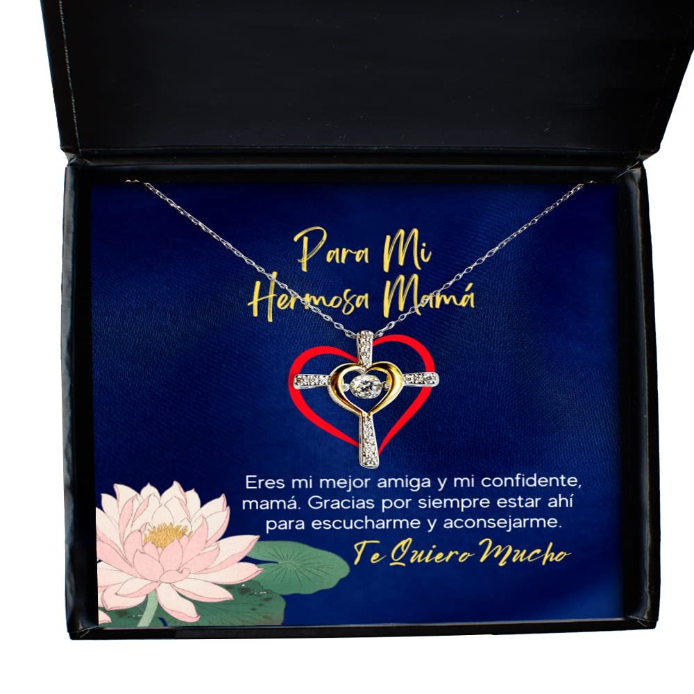 Regalo para Mama - Eres mi Mejor amiga y mi confidente, Mama, Gracias por Siempre Estar ahi para escucharme y aconsejarme. Collar para Dia de la Madre con Cruz