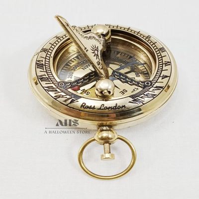 A HALLOWEEN STORE Handmade Brass Push Button Compass -Direction Compass, Brass Pocket Navigation Sundial Compass, Pirate Gift Compass Birthday Gift Easter Gift (Polished Sundial Compass)