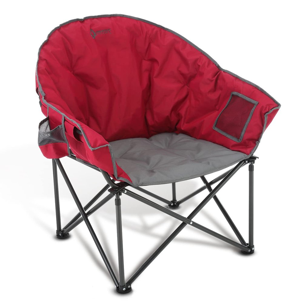 ARROWHEAD OUTDOOR Oversized Heavy-Duty Club Folding Camping Chair with Pocket, Cup Holder, Portable, Padded, Moon, Round, Saucer, Supports 330lbs, Carrying Bag