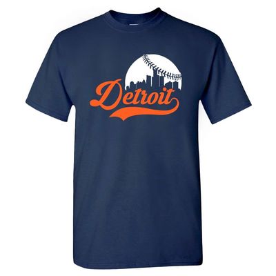Xtreme Apparrel Detroit Baseball Skyline Men's Fan T-Shirt (Navy T-Shirt, XL)