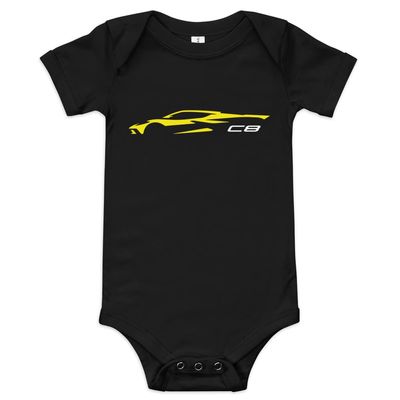 2022 2023 Sports Car C8 Outline Silhouette Accelerate Yellow Vette Baby Onesie, Infant Tee