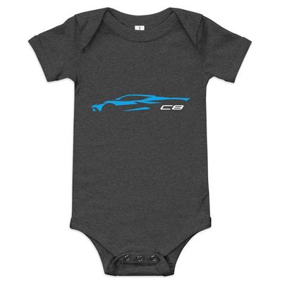 2022 2023 'Vette C8 Outline Silhouette Rapid Blue Vette Baby Onesie Short Sleeve one Piece