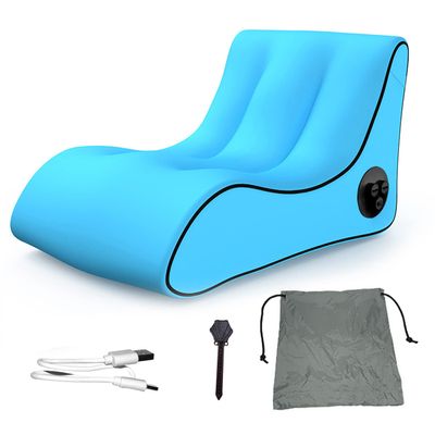 PHASFBJ Portable Lounger Chair with Built in Pump, Automatic Inflatable Couch, with backrest S-Shape Air Sofa Inflatable Couch, for Camping Beach Traveling Hiking Backyard,Blue