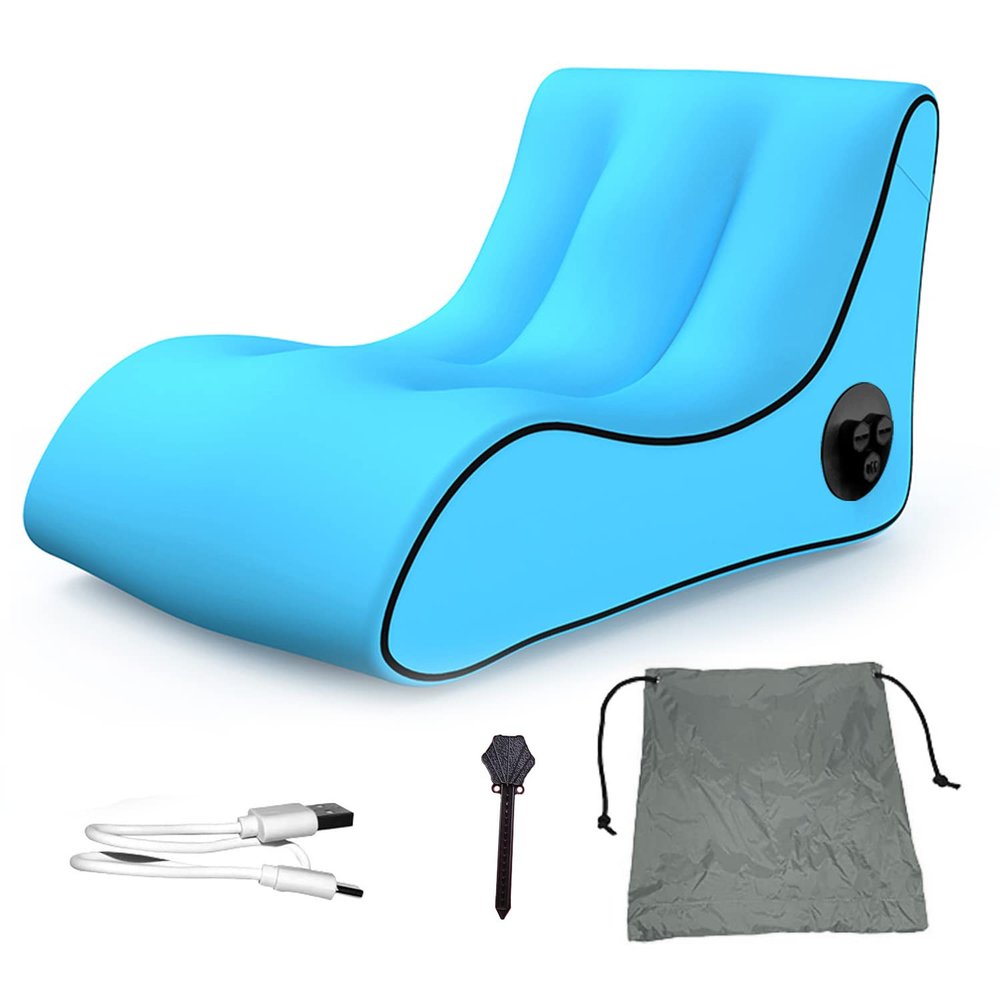 PHASFBJ Portable Lounger Chair with Built in Pump, Automatic Inflatable Couch, with backrest S-Shape Air Sofa Inflatable Couch, for Camping Beach Traveling Hiking Backyard,Blue