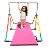 Iron Bar Expandable Gymnastics Bars for Kids with 6'x2' FT Tumble Mat, Junior Training Horizontal Kip Bar Adjustable Height for Children Gymnastic Bar Playground, Folding Jungle Gym Monkey Bars Yellow view 1