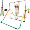 Iron Bar Expandable Gymnastics Bars for Kids with 6'x2' FT Tumble Mat, Junior Training Horizontal Kip Bar Adjustable Height for Children Gymnastic Bar Playground, Folding Jungle Gym Monkey Bars Yellow view 2