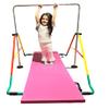 Iron Bar Expandable Gymnastics Bars for Kids with 6'x2' FT Tumble Mat, Junior Training Horizontal Kip Bar Adjustable Height for Children Gymnastic Bar Playground, Folding Jungle Gym Monkey Bars Yellow view 4