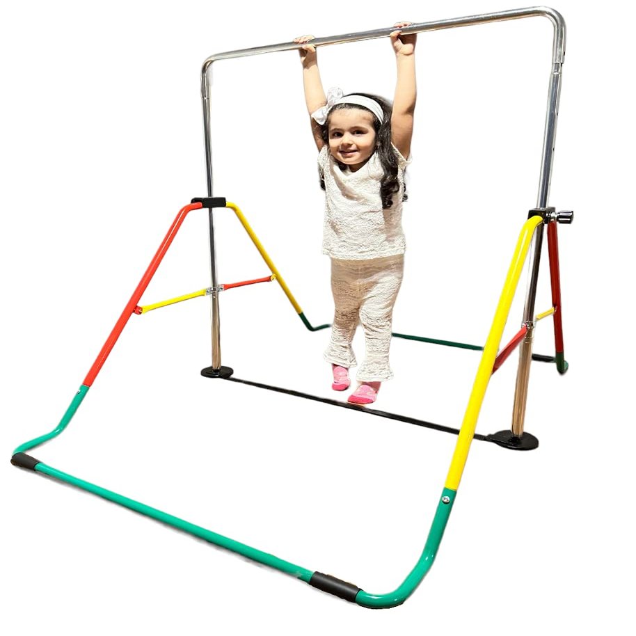 Iron Bar Gymnastics Bar for Kids, Height Adjustable Horizontal Kip Bar Home Junior Training Bar, Children Expandable Gymnastic Bar Jungle Gym Monkey Bars Folding Gymnastic Equipment Playground, Green