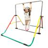 Iron Bar Gymnastics Bar for Kids, Height Adjustable Horizontal Kip Bar Home Junior Training Bar, Children Expandable Gymnastic Bar Jungle Gym Monkey Bars Folding Gymnastic Equipment Playground, Green view 1
