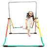 Iron Bar Gymnastics Bar for Kids, Height Adjustable Horizontal Kip Bar Home Junior Training Bar, Children Expandable Gymnastic Bar Jungle Gym Monkey Bars Folding Gymnastic Equipment Playground, Green view 2