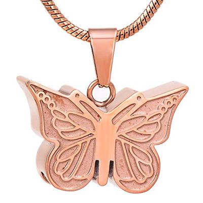 AIWENXI Butterfly Urn Jewelry Keepsake Memorial Locket Pendant Necklace for Ashes Stainless Steel Cremation Jewelry for Women&Men(Rose Gold)
