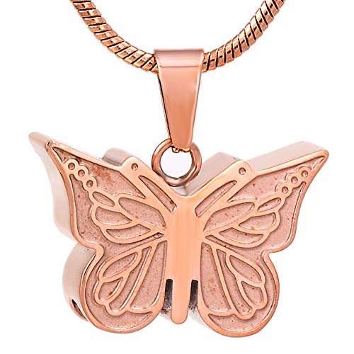 AIWENXI Butterfly Urn Jewelry Keepsake Memorial Locket Pendant Necklace for Ashes Stainless Steel Cremation Jewelry for Women&Men(Rose Gold)