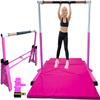 Iron Bar Gymnastics Bar for Kids with 6x4 Tumble Mat Horizontal Kip Bar Folding, Adjustable Height 3 to 5 FT, Gymnastic Junior Training Bar, Heavy Duty Gymnasts Home Exercise Bar for Children, Pink view 1