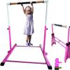 Iron Bar Gymnastics Bar for Kids with 6x4 Tumble Mat Horizontal Kip Bar Folding, Adjustable Height 3 to 5 FT, Gymnastic Junior Training Bar, Heavy Duty Gymnasts Home Exercise Bar for Children, Pink view 3