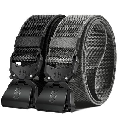 KEMISANT Mens Tactical Belt 2Pack, Military Rigger Work Belt for Heavy Duty 1.5" Nylon Web Easy Replacing Design(Black/Light Gray,30"-34" Waist Adjustable)