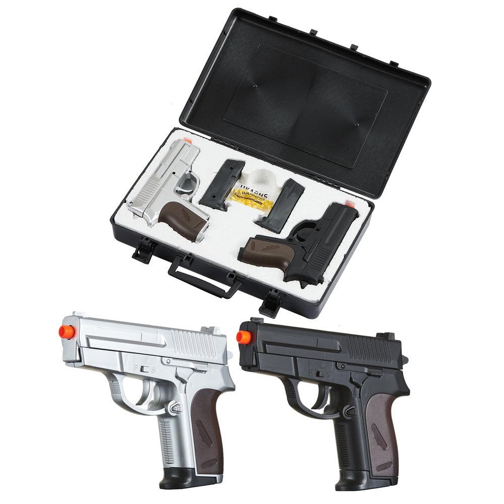 New James Bond Twin Spring Airsoft Dual Pistol Combo Pack Set Hand Gun w/Case 6mm BB 0.12g (Two Airsoft Pistol)