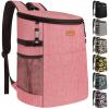 Camping Cooler Backpack 30 Cans, Soft Backpack Coolers Insulated Leak Proof Travel Cooler Bag Waterproof Lunch Picnic Beach Work Trip Thermal Drink Beverage Beer Bag Coral Red view 1