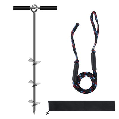 BALAVA 36" Sand Anchor,Chromium-Plated Steel Boat Screw Anchor with Removable Handle,Boat Sand Anchor with Bungee Dock LineShallow Water Anchor for Jet Ski,PWC,Pontoon,Kayak,Canoe