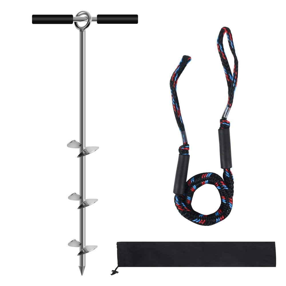 BALAVA 36" Sand Anchor,Chromium-Plated Steel Boat Screw Anchor with Removable Handle,Boat Sand Anchor with Bungee Dock LineShallow Water Anchor for Jet Ski,PWC,Pontoon,Kayak,Canoe