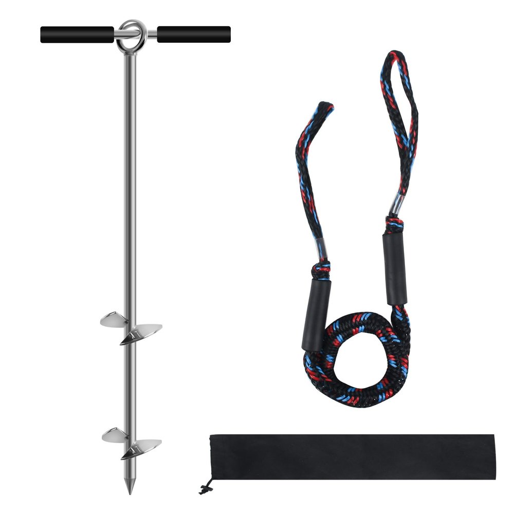 24" Sand Anchor,Chromium-Plated Steel Boat Screw Anchor with Removable Handle,Boat Sand Anchor with Bungee Dock Line,Shallow Water Anchor for Jet Ski,PWC,Pontoon,Kayak,Canoe