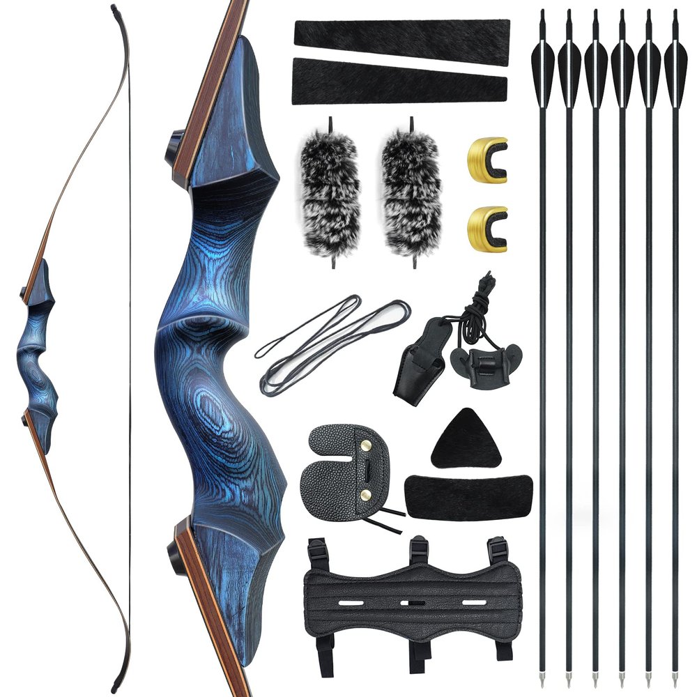 60 Inch Black Hunter Recurve Bow 20-60lbs Takedown Archery Bow Set Right Hand Bow and Arrow Adult for Outdoor Hunting Target Practice (35LBS)