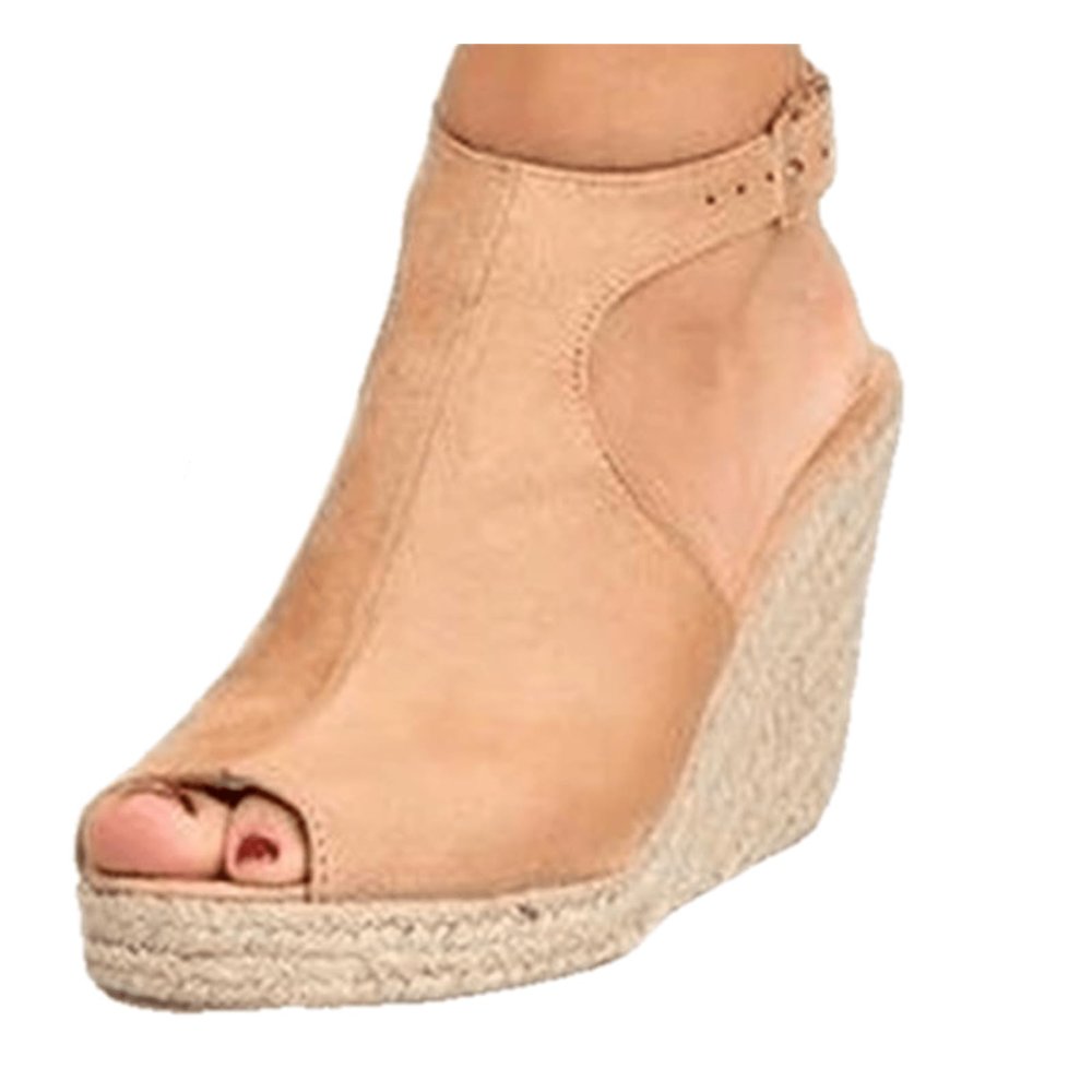 Ladmiple Black Wedges For Women Booties Topic Open Toe Buckle Ankle Strap Espadrilles Flatform Wedge Casual Sandal