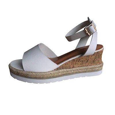Ladmiple Platform Sandals White Women's Closed Toe Espadrilles Wedges Tie Up Wedge Sandals Women's Elastic Ankle Strap Espadrilles Wedge Sandals