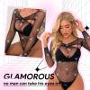 POZCMJM Lingerie for Women Long Sleeve Bodysuit Plus Size Nightwear Sleepwear Mesh Lace Black Exotic view 2
