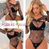 POZCMJM Lingerie for Women Long Sleeve Bodysuit Plus Size Nightwear Sleepwear Mesh Lace Black Exotic view 4