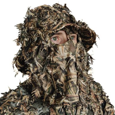 QuikCamo Mens Mossy Oak Shadow Grass Blades 3D Leafy Camo Bucket Hat with Built-in Face Mask for Turkey Hunting - Adjustable Size