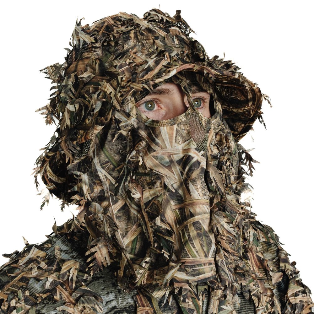 QuikCamo Mens Mossy Oak Shadow Grass Blades 3D Leafy Camo Bucket Hat with Built-in Face Mask for Turkey Hunting - Adjustable Size