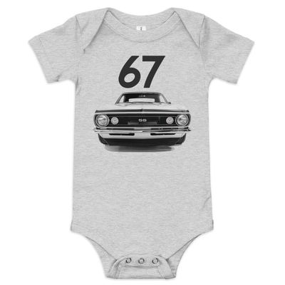 1967 Camaro SS Super Sport Front Grille American Muscle car Owner Hot Rod Drag Racing Cars Baby Onesie Short Sleeve one Piece Athletic Heather