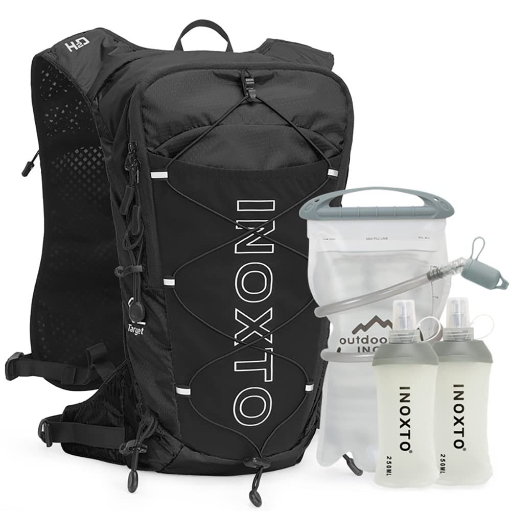 INOXTO Hydration Pack Backpack Water Backpack with 2L Leakproof Water Bladder, Running Hydration Vest for Man, Daypack for Cycling Motocross Climbing Trail Running (Black)