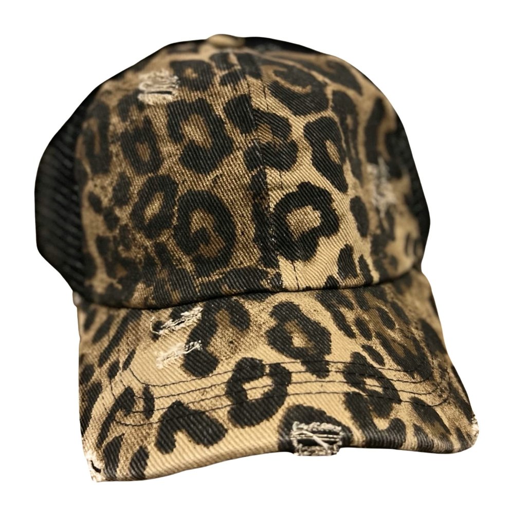 Silva Ponytail Cap - Leopard Print Women's Western Baseball Hat (Brown & Black, One Size, Alpha)