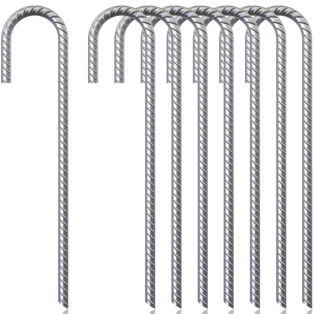J Hook Rebar Stakes 12 Inch (12 Pack) - Rebar Ground Anchors - Heavy Duty Professional Quality Ground Anchors for Chainlink Fence, Sports nets, Camping, Trampolines, Irrigation Pipes and Garden