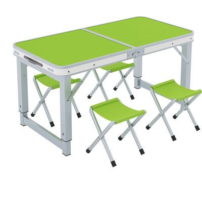 Folding table with stoolAdjustable Height Folding Table, Picnic, Camping, Outdoor, Portable Lightweight Aluminum, with Carry Handle for Beach, Indoor, Office ( Color : Green , Size : With bench )