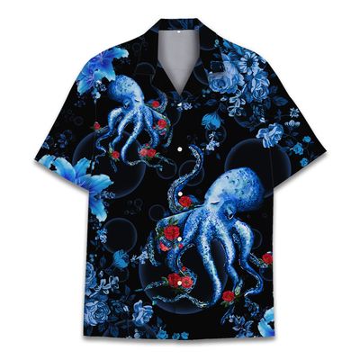 Octopus Hawaiian Shirts for Men,Funny Tropical Horror Hawaiian Shirt, Halloween Button Down Mens Hawaiian Shirts Short Sleeve 1
