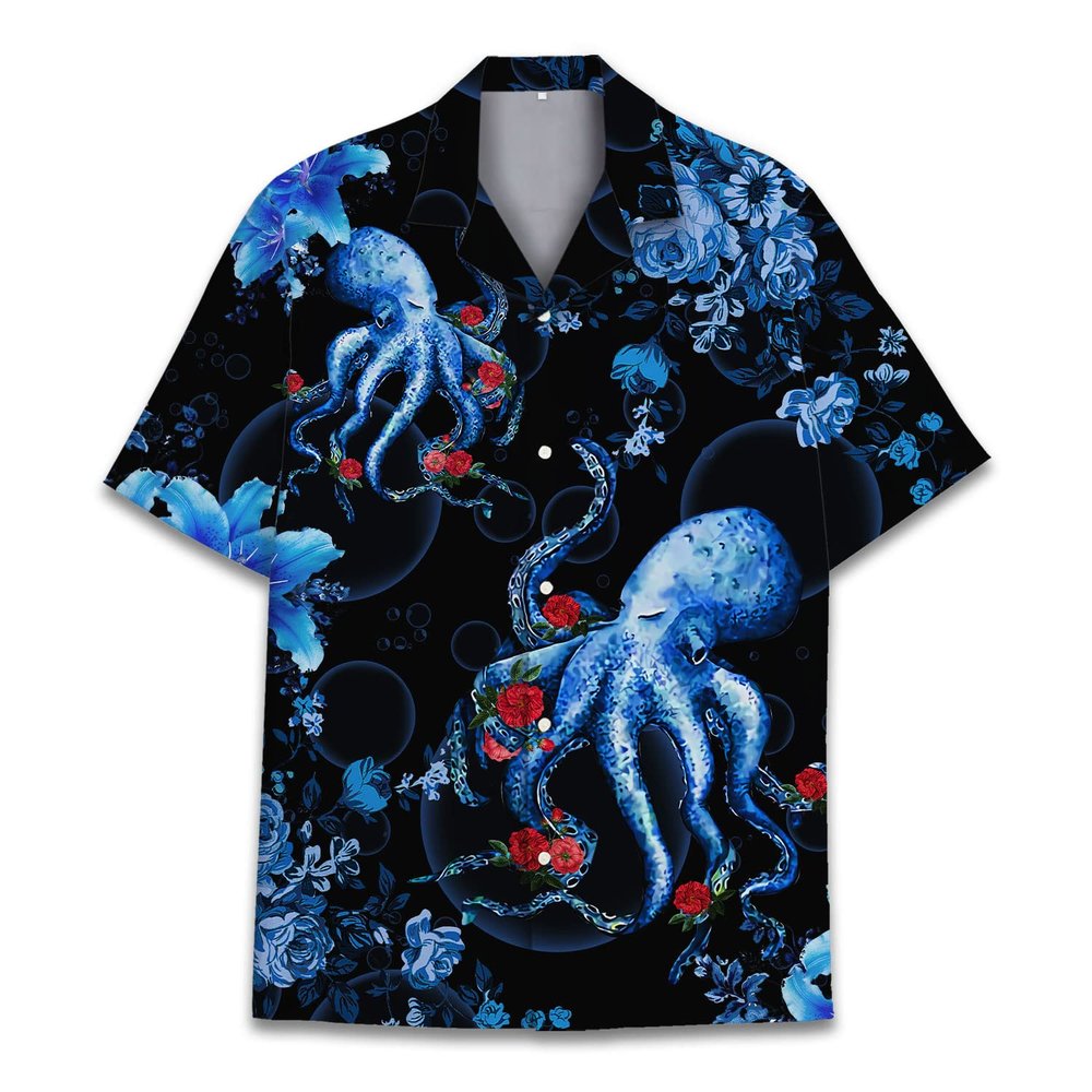 Octopus Hawaiian Shirts for Men,Funny Tropical Horror Hawaiian Shirt, Halloween Button Down Mens Hawaiian Shirts Short Sleeve 1