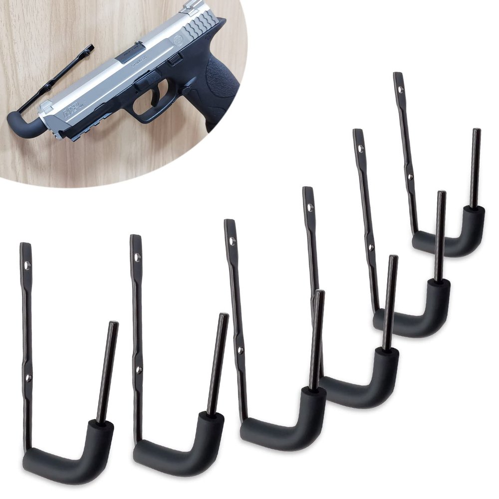 StrongTools Handgun Hanger, Wall Mount Pistol Rack Suitable for Desk or Wardrobe, Pistol Organizer for Displays and Cabinet (6 Packs for 6 Guns)
