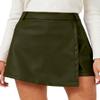 Neecan Faux Leather Skorts for Women High Waisted PU Leather Shorts High Waist Ruched Wrap Dressy Casual Army Green M