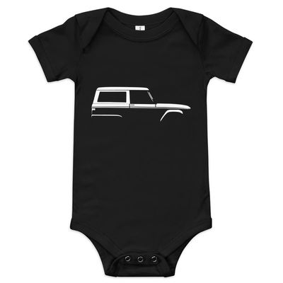 1966 Bronc Silhouette Vintage Truck SUV Off-Road 4x4 Adventure Baby Onesie Short Sleeve one Piece Black