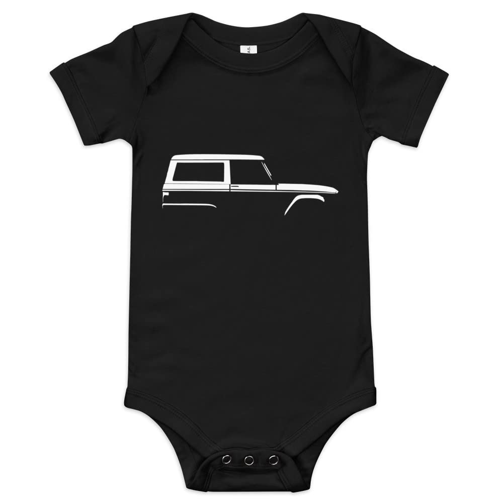 1966 Bronc Silhouette Vintage Truck SUV Off-Road 4x4 Adventure Baby Onesie Short Sleeve one Piece Black