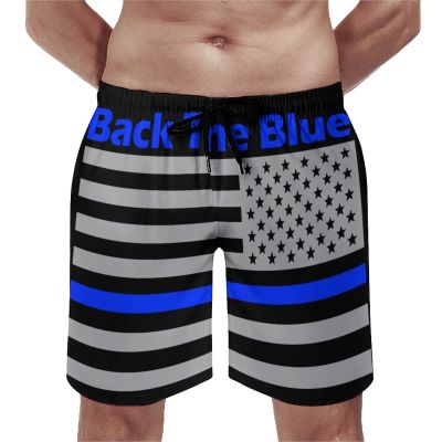 Back The Blue Police Line US Flag Men's Beach Shorts Quick Dry Swim Shorts Casual Swim Trunks Sports Shorts with Pocket S